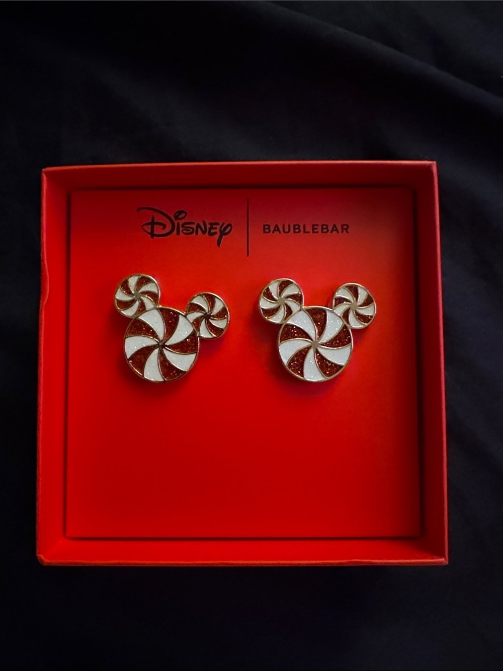 Disney BaubleBar White and Gold Mickey Peppermint Stud Earrings